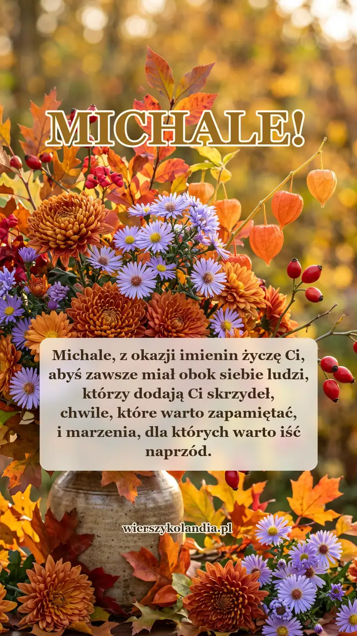 Kartka na imieniny Michała z jesiennym motywem i życzeniami