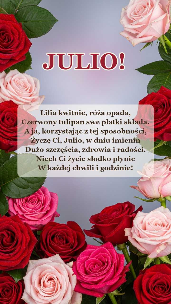 Życzenia imieninowe dla Julii – kartka na imieniny