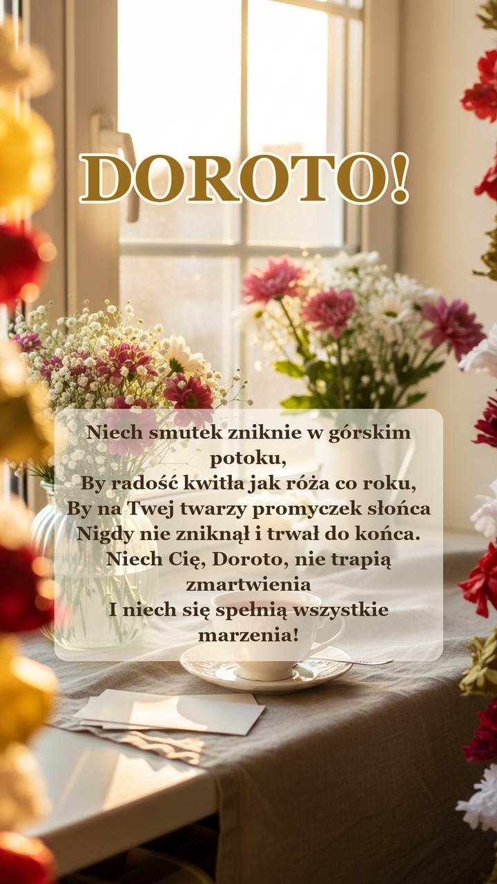 Kartka na imieniny Doroty z wierszykiem i życzeniami