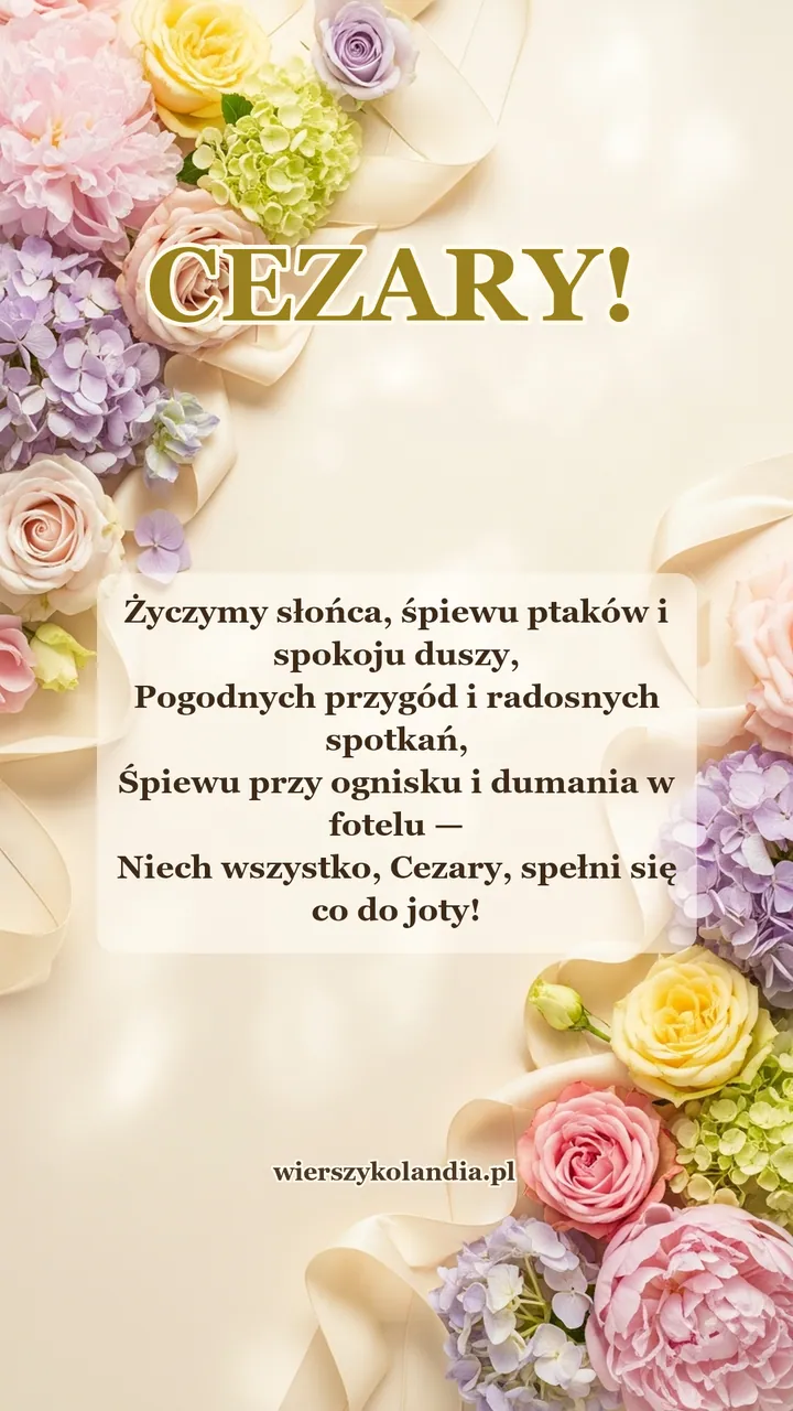 Kartka na imieniny Cezarego z wierszykiem i życzeniami do pobrania