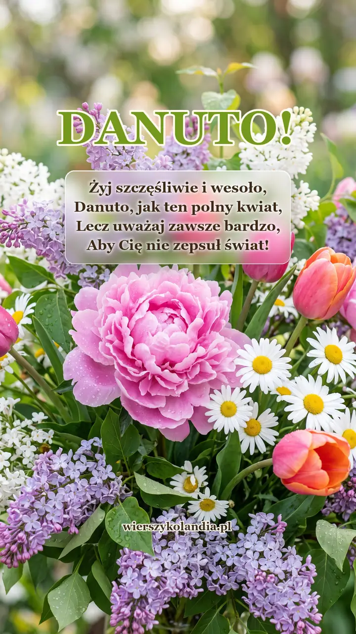 Kartka na imieniny Danuty z wierszykiem i życzeniami do pobrania