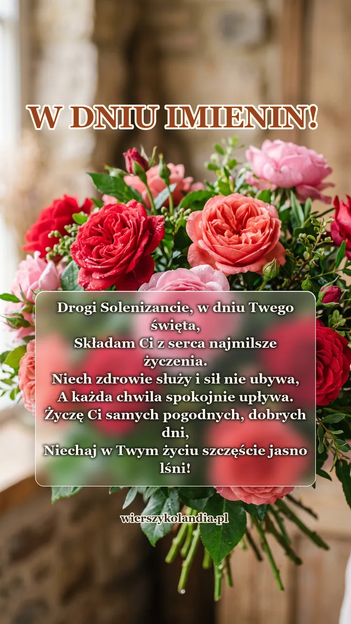 Kartka na imieniny Drogi solenizancie z wierszykiem i życzeniami do pobrania