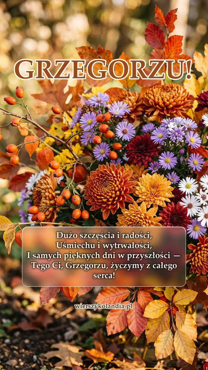 Kartka na imieniny Grzegorza z wierszykiem i życzeniami do pobrania