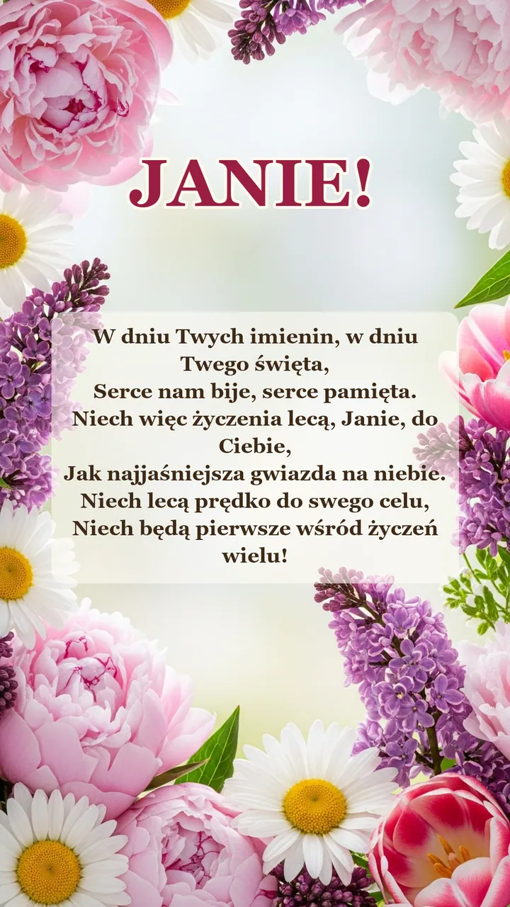 Kartka na imieniny Jana z wierszykiem i życzeniami do pobrania