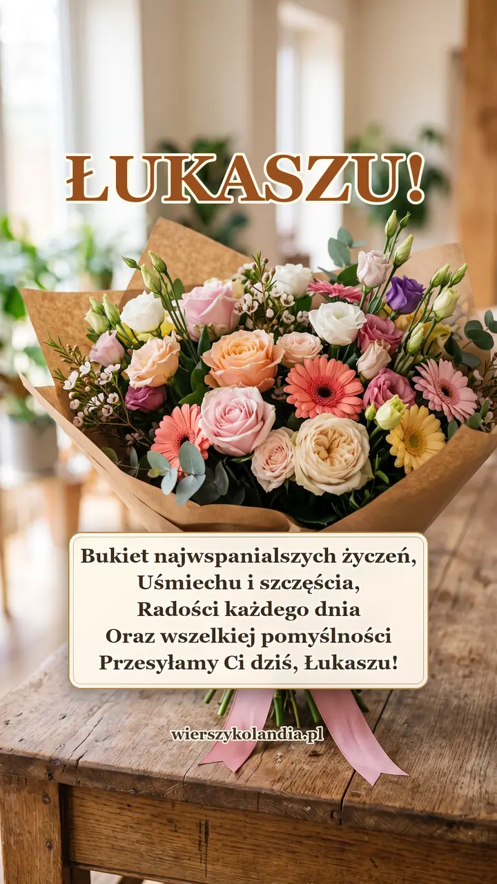 Kartka na imieniny Łukasza z wierszykiem i życzeniami do pobrania