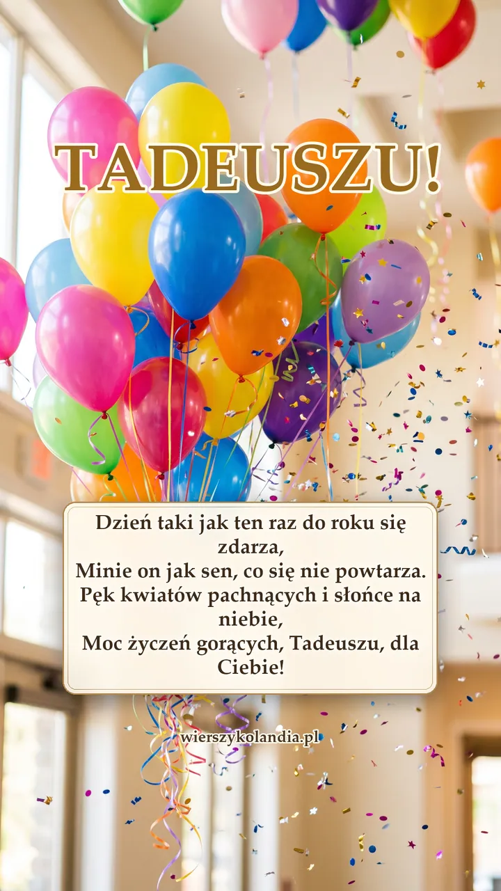 Kartka na imieniny Tadeusza z wierszykiem i życzeniami do pobrania