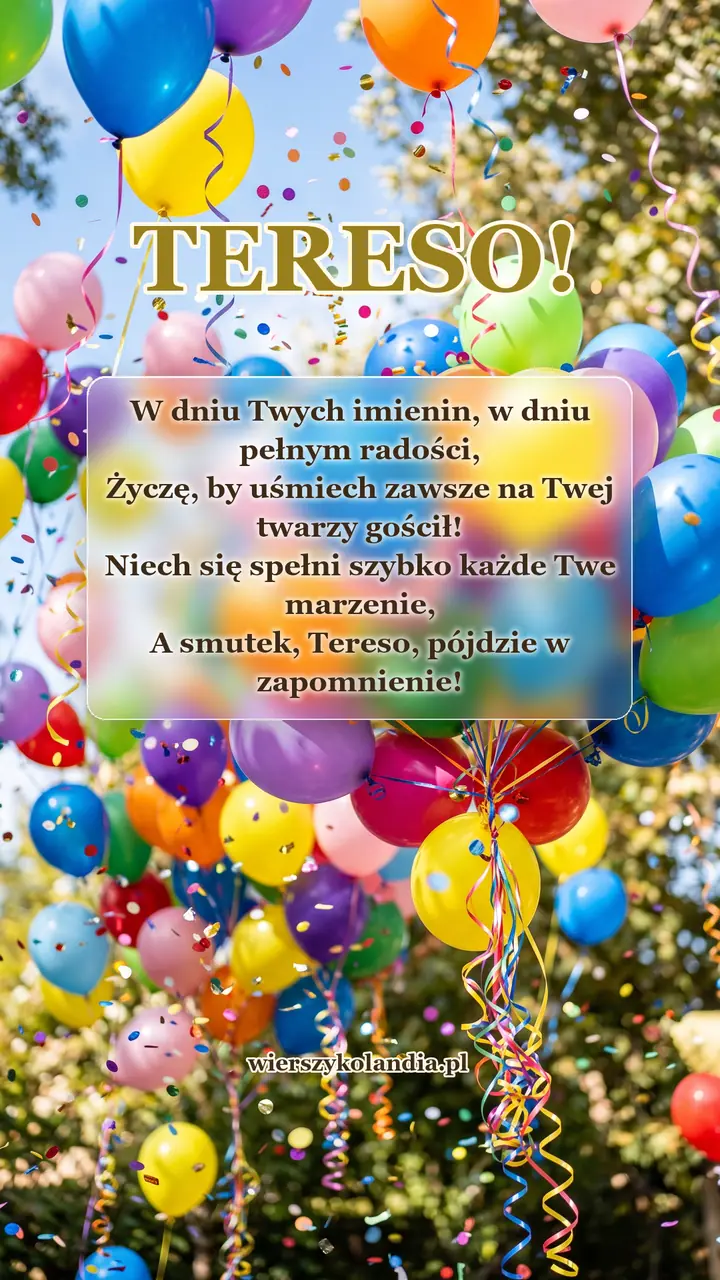 Kartka na imieniny Teresy z wierszykiem i życzeniami do pobrania