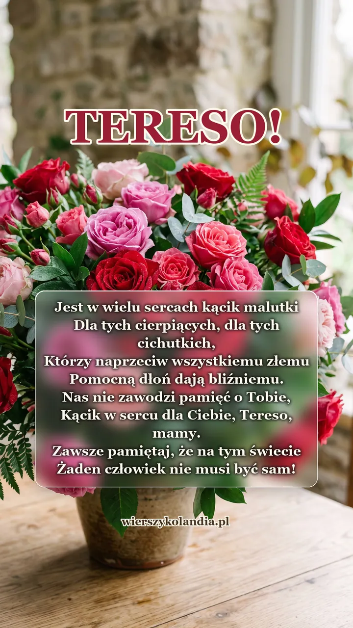 Kartka na imieniny Teresy z wierszykiem i życzeniami do pobrania